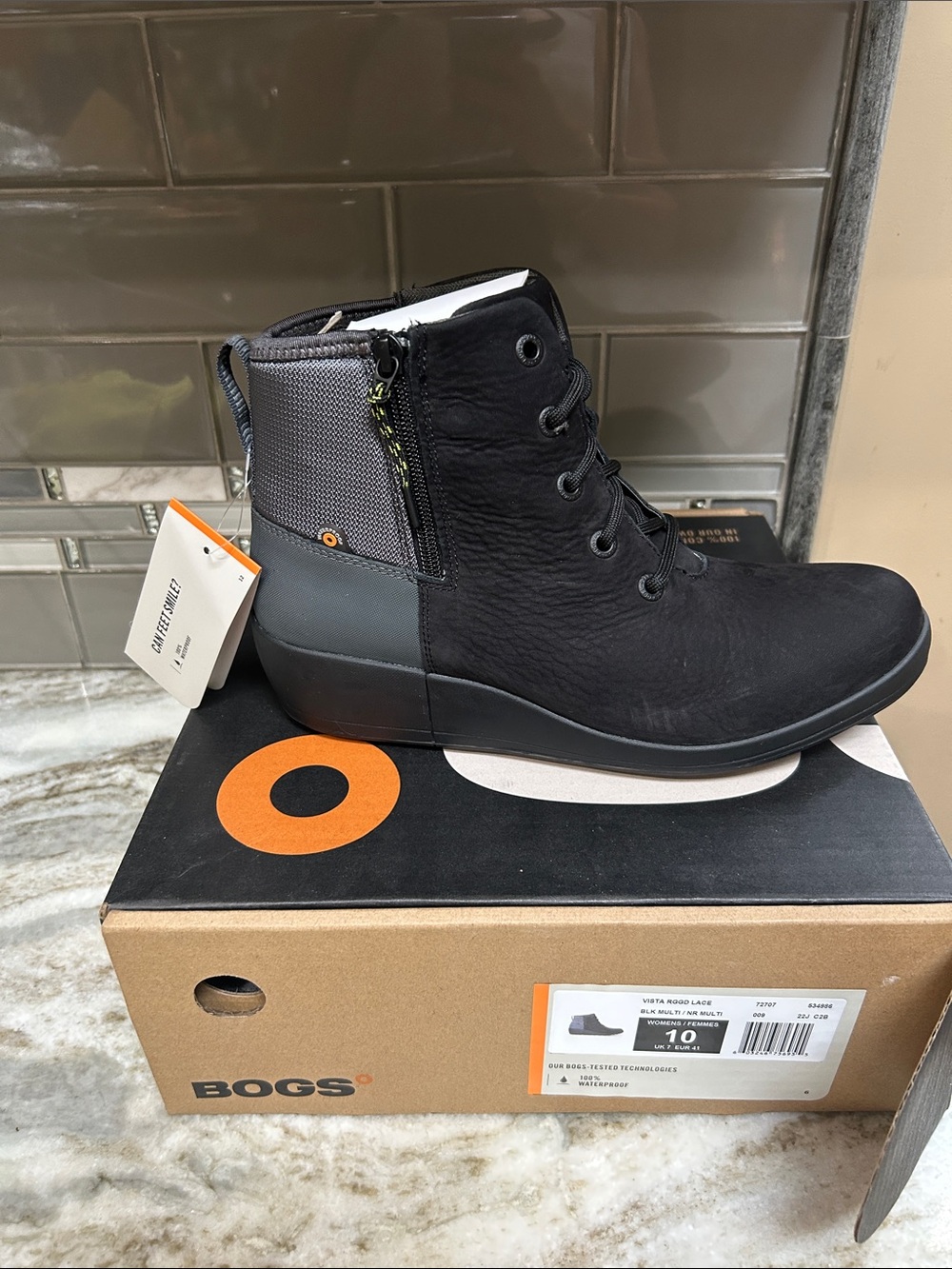 Bogs Boots Vista Rugged Zip Up Rain Booties Waterproof Black Womens Size 7 or 10